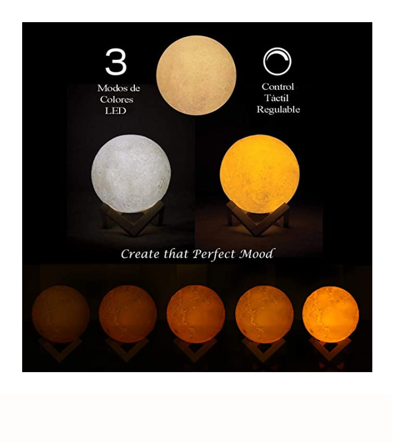 Lámpara Led Humidificador Luna 3d Base De Madera