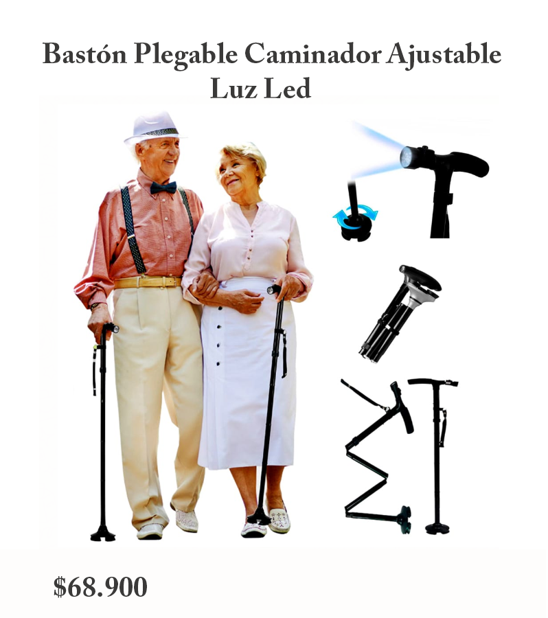 Bastón Plegable Caminador Ajustable Luz Led